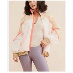 EUC Free People movement Wild and Free Colorblock fleece Bomber Jacket large